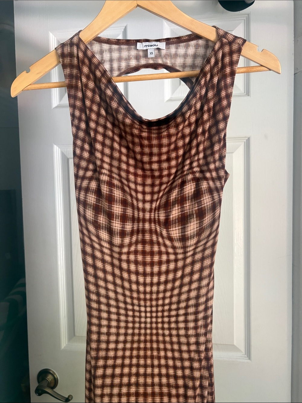 Miaou - Selena Sleeveless Brown Plaid Maxi Dress - xs - Picture 2 of 9